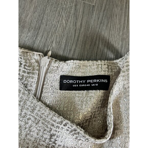 Dorothy Perkins women Sz 8 White Gold Shimmer Dress Pockets A Line Sleeveless - Picture 9 of 9